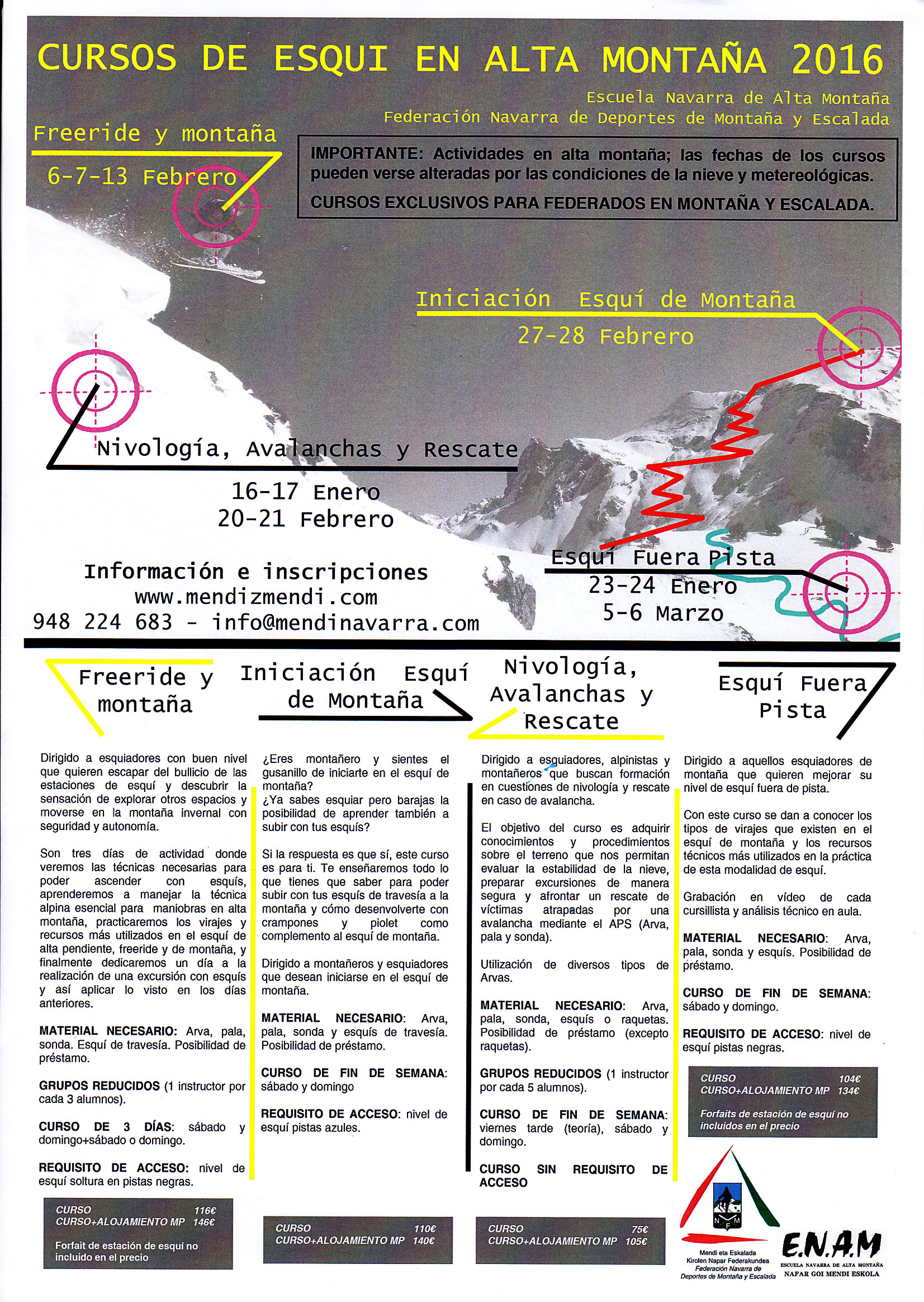 CURSOS DE ESQUI EN ALTA MONTA&Ntilde;A 2016/2016 GOI-MENDIKO ESKIETAKO IKASTAROAK